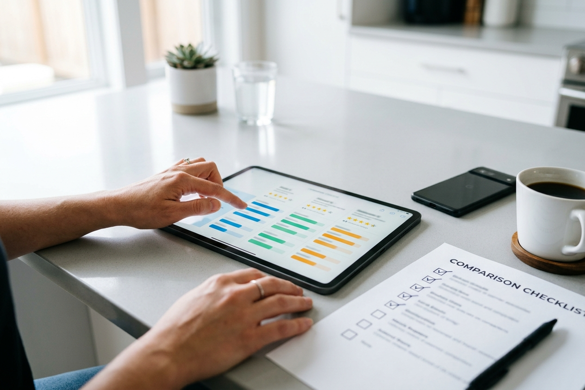 Side-by-side agency comparison chart showing star ratings and services