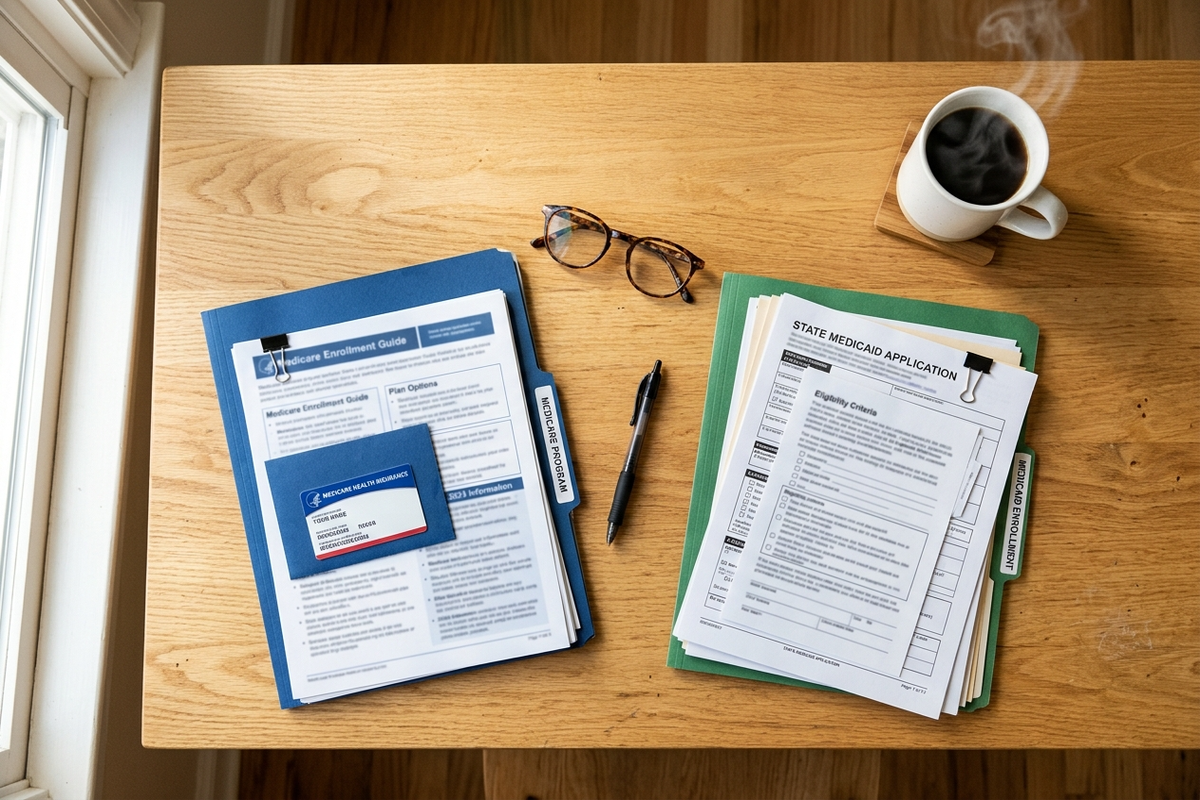 Side-by-side comparison of Medicare and Medicaid home health coverage documents