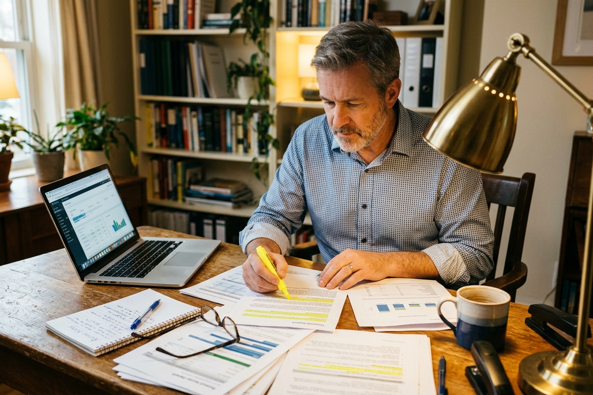 Warning signs document with magnifying glass highlighting home health agency concerns