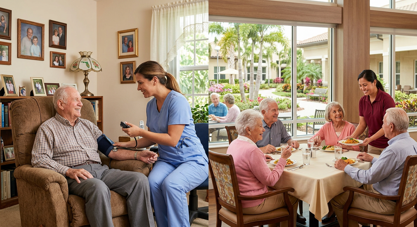 Comparison of home health care at home and assisted living facility in Florida