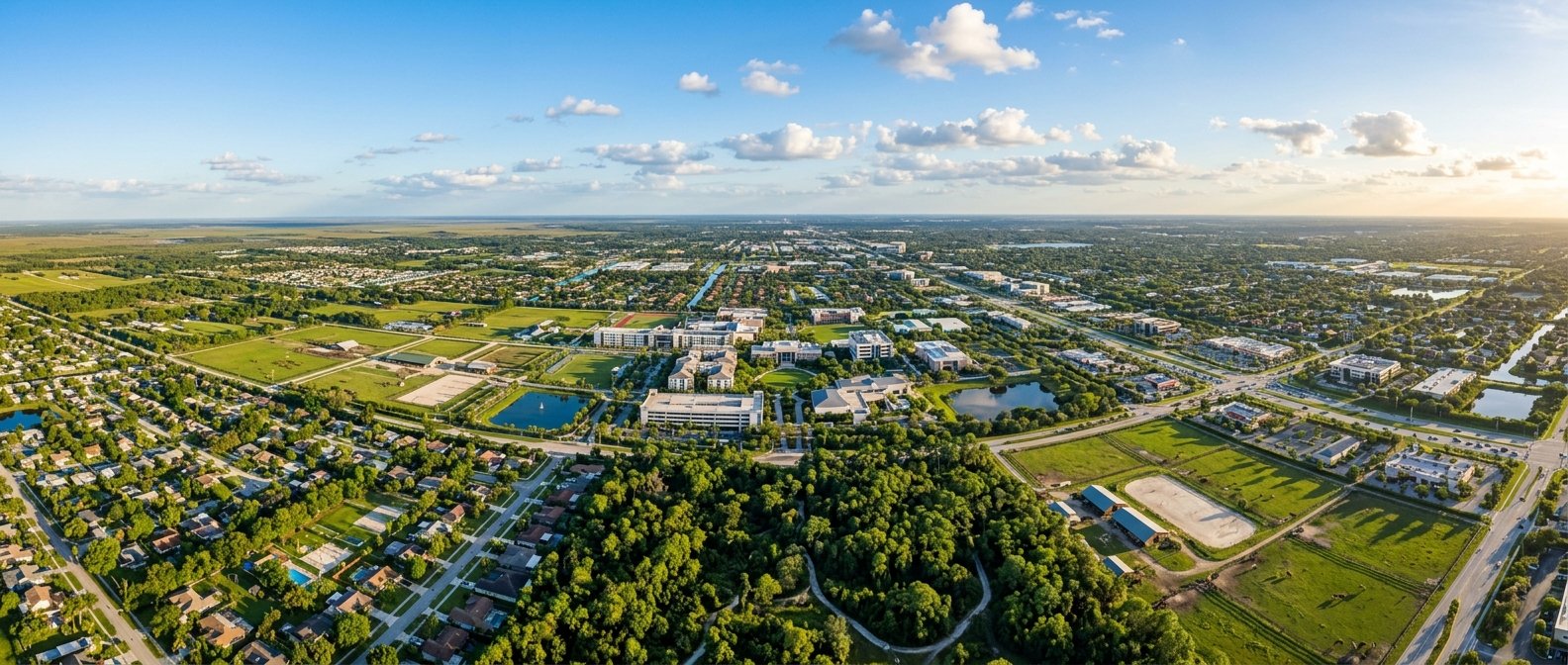 Aerial view of Davie, Florida showing suburban and rural landscape
