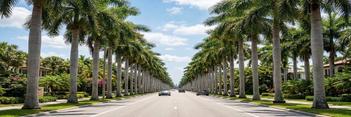 McGregor Boulevard in Fort Myers, Florida lined with royal palm trees and historic homes