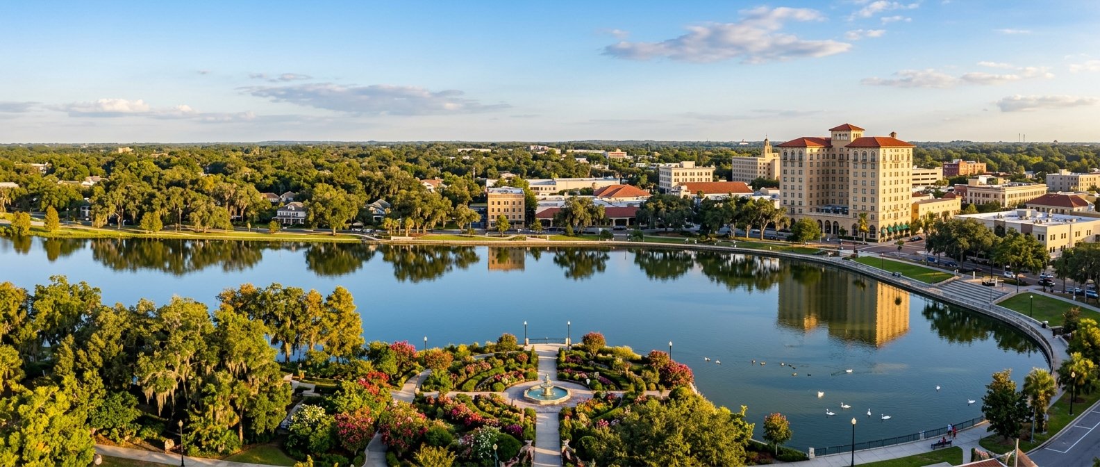 View across Lake Mirror of downtown Lakeland, Florida