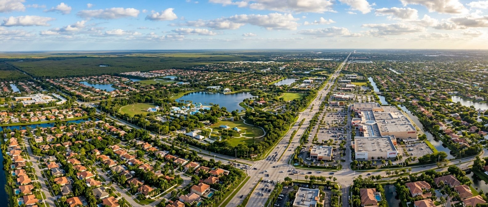 Aerial view of Pembroke Pines, Florida suburban landscape