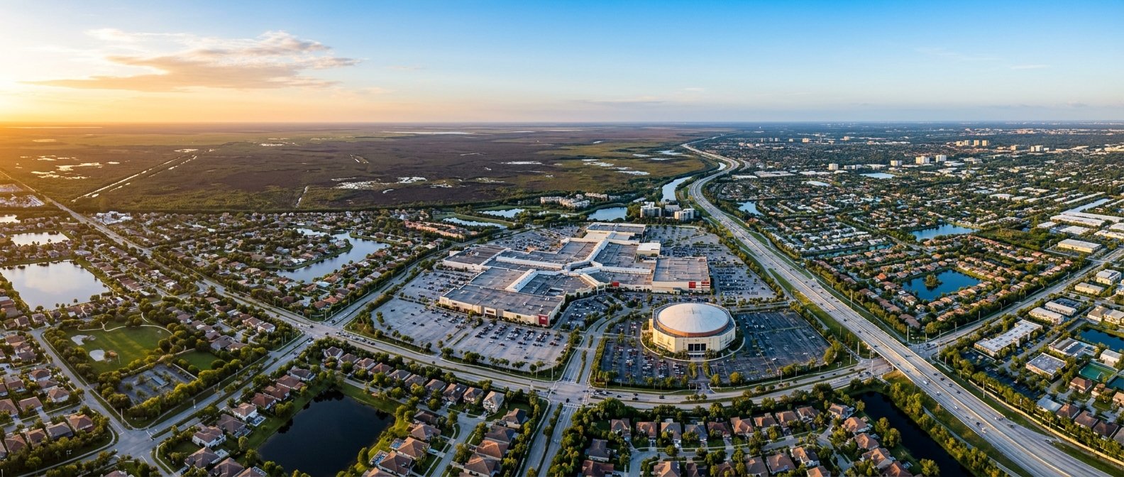 Aerial view of Sunrise, Florida showing Sawgrass area