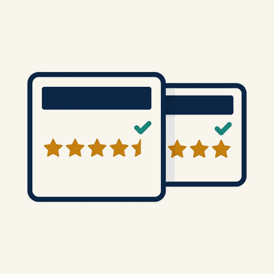 Compare icon, two agency profile cards with CMS star ratings side by side