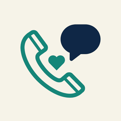 Contact icon, phone handset with heart and speech bubble