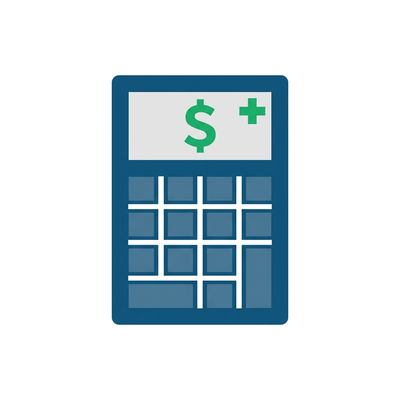 Home health cost estimator icon, calculator with dollar sign for estimating care costs in Florida