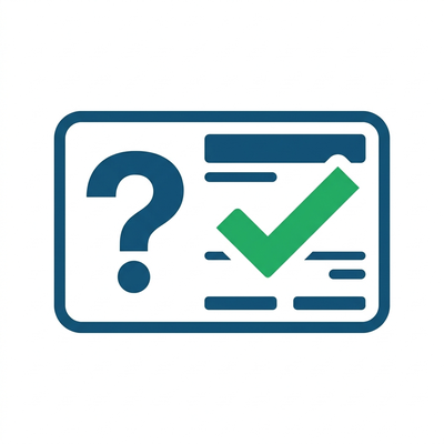 Medicare eligibility explainer icon, Medicare card with question mark and checkmark