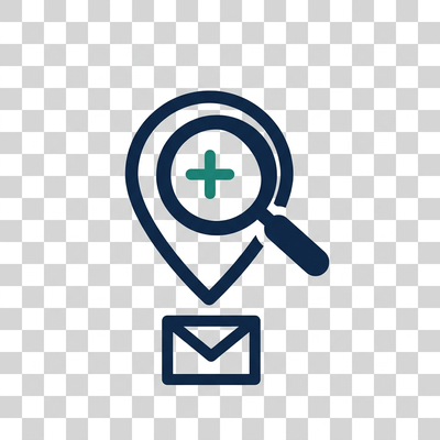 ZIP code agency finder icon, map pin with magnifying glass for locating nearby home health agencies